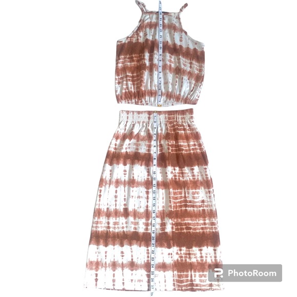 LARK + GREY 2-PIECE CROP TOP MIDI SKIRT WHITE/BURNT ORANGE TIE-DYE DRESS NEW SzS - Picture 8 of 8
